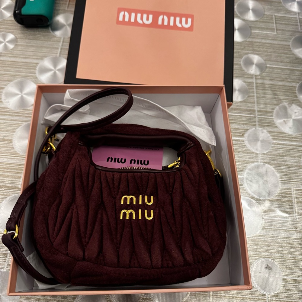 New inspired Miu Burgundy Velvet Bag in Box Super Cute